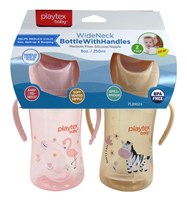 Playtex Baby Wide Neck Bottle W/ Handles 2 Pack 8oz (23052)<br><br><br>Case Pack Info: 24 Units