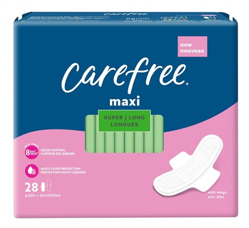 Carefree Maxi Super Long With Wings 28 Count (23365)<br><br><br>Case Pack Info: 4 Units