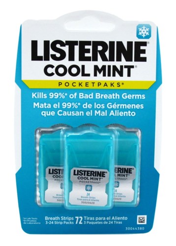Listerine Pocketpaks Breath Strips Cool Mint 3 Count (6 Pieces) (23784)<br><br><br>Case Pack Info: 6 Units