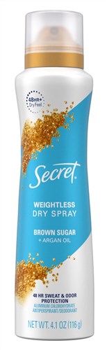 Secret Deodorant Dry Spray Brown Sugar + Argan Oil 4.1oz (24813)<br><br><br>Case Pack Info: 12 Units