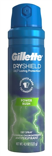 Gillette Anti-Perspirant Dry Spray Power Rush 4.3oz (24927)<br><br><br>Case Pack Info: 12 Units