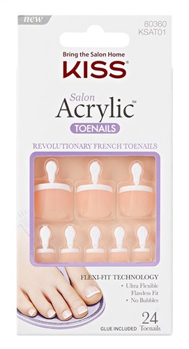 Kiss Salon Acrylic French 24 Count Toenails (25730)<br><br><span style="color:#FF0101"><b>12 or More=Unit Price $5.08</b></span style><br>Case Pack Info: 36 Units