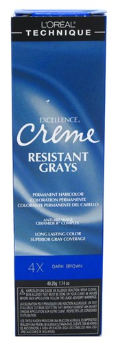 Loreal Excel Creme Resist#4X Dark Brown 1.74oz (32115)<br> <span style="color:#FF0101">(ON SPECIAL 15% OFF)</span style><br><span style="color:#FF0101"><b>6 or More=Special Unit Price $3.29</b></span style><br>Case Pack Info: 72 Units