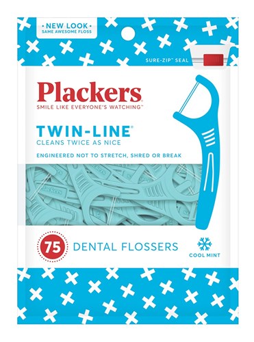 Plackers Twin-Line Cool Mint Dental Flossers 75 Count (39363)<br><br><span style="color:#FF0101"><b>12 or More=Unit Price $2.94</b></span style><br>Case Pack Info: 72 Units
