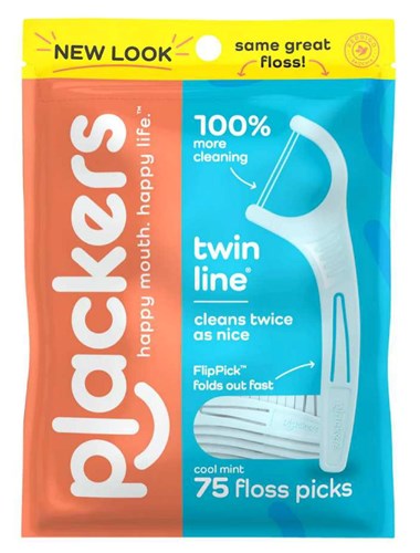 Plackers Twin-Line Floss Picks Cool Mint 75 Count (39363)<br><br><span style="color:#FF0101"><b>12 or More=Unit Price $2.98</b></span style><br>Case Pack Info: 72 Units