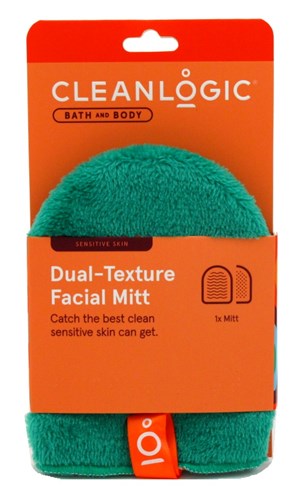 Clean Logic Bath & Body Dualtexture Facial Mitt (40346)<br><br><span style="color:#FF0101"><b>12 or More=Unit Price $3.49</b></span style><br>Case Pack Info: 48 Units