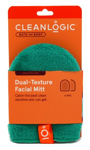 Clean Logic Bath & Body Dualtexture Facial Mitt (40346)<br><br><span style="color:#FF0101"><b>12 or More=Unit Price $3.62</b></span style><br>Case Pack Info: 48 Units