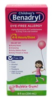 Benadryl Childrens Dye-Free Allergy 8oz Bubble Gum (44234)<br><br><br>Case Pack Info: 24 Units