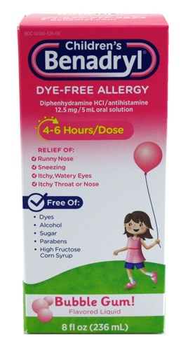 Benadryl Childrens Dye-Free Allergy 8oz Bubble Gum (44234)<br><br><br>Case Pack Info: 24 Units