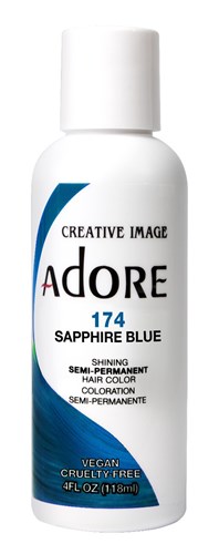 Adore Semi-Permanent Haircolor #174 Sapphire Blue 4oz (45475)<br><br><span style="color:#FF0101"><b>12 or More=Unit Price $3.28</b></span style><br>Case Pack Info: 72 Units