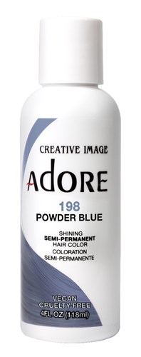 Adore Semi-Permanent Haircolor #198 Powder Blue 4oz (45477)<br><br><span style="color:#FF0101"><b>6 or More=Unit Price $3.52</b></span style><br>Case Pack Info: 72 Units