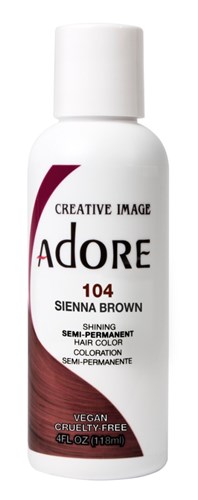 Adore Semi-Permanent Haircolor #104 Sienna Brown 4oz (45510)<br><br><span style="color:#FF0101"><b>6 or More=Unit Price $3.52</b></span style><br>Case Pack Info: 72 Units