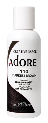 Adore Semi-Permanent Haircolor #110 Darkest Brown 4oz (45514)<br><br><span style="color:#FF0101"><b>6 or More=Unit Price $3.52</b></span style><br>Case Pack Info: 72 Units