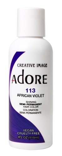 Adore Semi-Permanent Haircolor #113 African Violet 4oz (45516)<br><br><span style="color:#FF0101"><b>12 or More=Unit Price $3.28</b></span style><br>Case Pack Info: 72 Units
