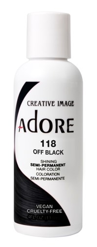Adore Semi-Permanent Haircolor #118 Off Black 4oz (45520)<br><br><span style="color:#FF0101"><b>6 or More=Unit Price $3.52</b></span style><br>Case Pack Info: 72 Units