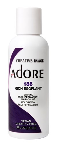 Adore Semi-Permanent Haircolor #186 Rich Eggplant 4oz (45533)<br><br><span style="color:#FF0101"><b>6 or More=Unit Price $3.52</b></span style><br>Case Pack Info: 72 Units