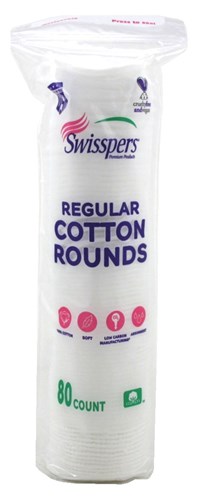 Swisspers Cotton Rounds Regular 80 Count 100% Cotton (48200)<br><br><span style="color:#FF0101"><b>12 or More=Unit Price $2.36</b></span style><br>Case Pack Info: 48 Units