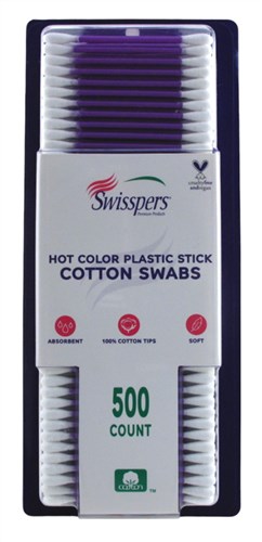 Swisspers Cotton Swabs 500 Count Hot Color Plastic Stick (48271)<br><br><span style="color:#FF0101"><b>12 or More=Unit Price $2.55</b></span style><br>Case Pack Info: 12 Units