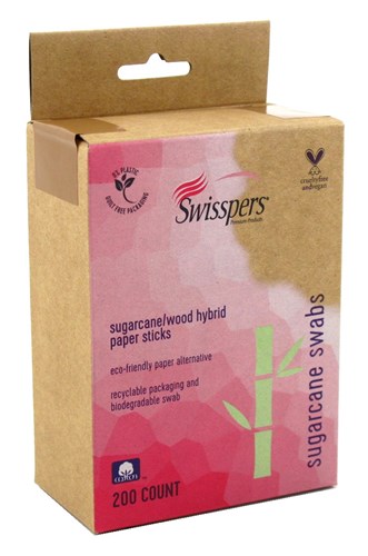 Swisspers Cotton Swabs 200 Count Sugarcane/Wood Hybrid (48273)<br><br><span style="color:#FF0101"><b>12 or More=Unit Price $2.85</b></span style><br>Case Pack Info: 24 Units
