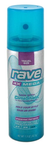 Rave 4X Mega Hairspray Unscented 1.5oz (18 Pieces) Aerosol (48797)<br><br><br>Case Pack Info: 1 Unit