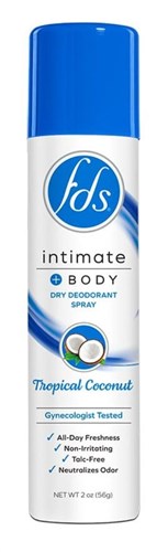 Fds Intimate + Body Dry Spray Deodorant Tropical Coconut 2oz (50360)<br><br><br>Case Pack Info: 24 Units