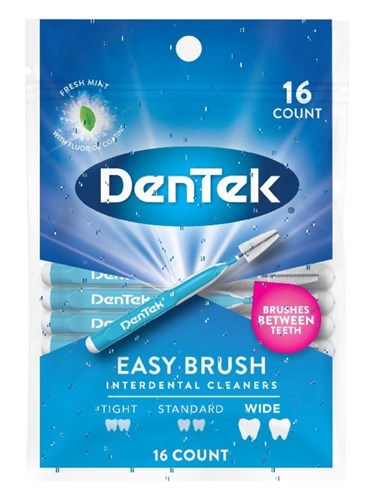 Dentek Easy Brush Cleaners Wide Space 16 Count (51109)<br><br><span style="color:#FF0101"><b>12 or More=Unit Price $4.28</b></span style><br>Case Pack Info: 36 Units