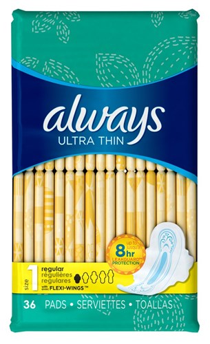 Always Pads Size 1 Ultra Thin 36 Count Regular (51508)<br><br><br>Case Pack Info: 6 Units