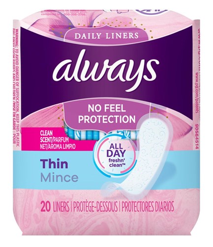 Always Dailies Liners Thin Reg 20'S Clean Scent (24 Pieces) (51526)<br><br><br>Case Pack Info: 1 Unit