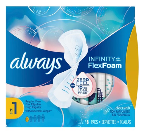 Always Pads Size 1 Infinity With Flex Foam 18 Count (51528)<br><br><br>Case Pack Info: 12 Units