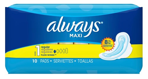 Always Pads Size 1 Maxi 10 Count Regular (51531)<br><br><br>Case Pack Info: 12 Units