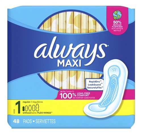 Always Pads Size 1 Maxi 48 Count Regular (51543)<br><br><br>Case Pack Info: 6 Units