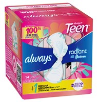 Always Pads Size 1 Teen Radiant 14 Count Regular (51555)<br><br><br>Case Pack Info: 12 Units