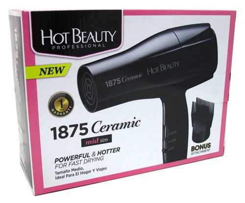 Hot Beauty Dryer 1875 Watt Ceramic Mid-Size (52061)<br><br><br>Case Pack Info: 12 Units