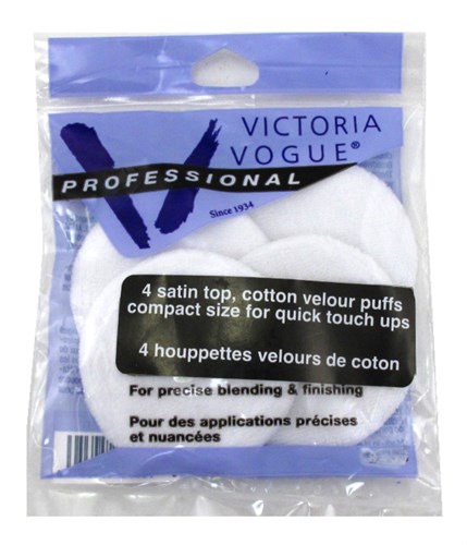 Victoria Vogue #449 Satin Top Cotton Velour Puffs 4 Count (52080)<br><br><span style="color:#FF0101"><b>12 or More=Unit Price $1.85</b></span style><br>Case Pack Info: 72 Units