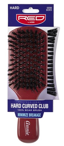 Kiss Red Pro Brush Hard Curved Club (6 Pieces) Boar (57902)<br><br><br>Case Pack Info: 12 Units