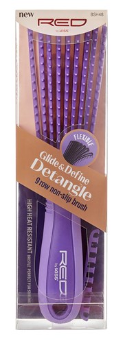 Kiss Red Brush Glide & Define Detangle 9 Row Non-Slip Purple (57930)<br><br><br>Case Pack Info: 96 Units