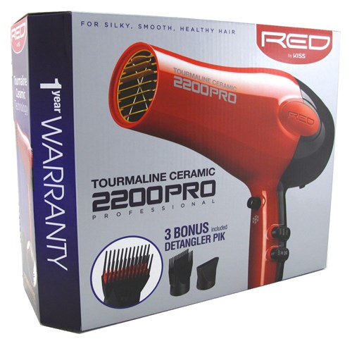 Kiss Red Dryer 2200 Tourmaline 3 Attachments (Ceramic) (60046)<br><br><span style="color:#FF0101"><b>3 or More=Unit Price $20.40</b></span style><br>Case Pack Info: 12 Units