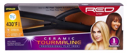 Kiss Red Flat Iron 1.5Inch Ceramic Tourmaline (60058)<br><br><span style="color:#FF0101"><b>3 or More=Unit Price $17.17</b></span style><br>Case Pack Info: 12 Units