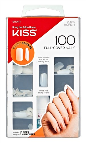 Kiss 100 Full Cover Nails Short Square (Short Length) (60068)<br><br><span style="color:#FF0101"><b>12 or More=Unit Price $4.41</b></span style><br>Case Pack Info: 36 Units