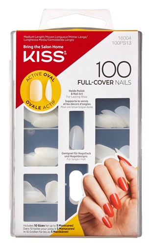 Kiss 100 Full Cover Nails Active Oval (Medium Length) (60069)<br><br><span style="color:#FF0101"><b>12 or More=Unit Price $4.41</b></span style><br>Case Pack Info: 36 Units