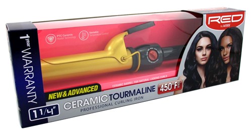 Kiss Red Ceramic Curling Iron 1 1/4Inch (60505)<br><br><span style="color:#FF0101"><b>3 or More=Unit Price $19.54</b></span style><br>Case Pack Info: 12 Units