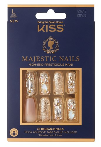 Kiss Majestic Nails Long Length Gold (60576)<br><br><span style="color:#FF0101"><b>12 or More=Unit Price $10.97</b></span style><br>Case Pack Info: 36 Units