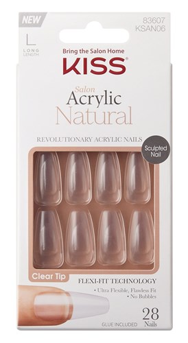 Kiss Salon Acrylic Natural 28 Count Long Length Clear (60785)<br><br><span style="color:#FF0101"><b>12 or More=Unit Price $3.66</b></span style><br>Case Pack Info: 36 Units