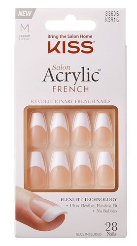 Kiss Salon Acrylic French 28 Count Medium Length Tapered (60786)<br><br><span style="color:#FF0101"><b>12 or More=Unit Price $4.88</b></span style><br>Case Pack Info: 36 Units