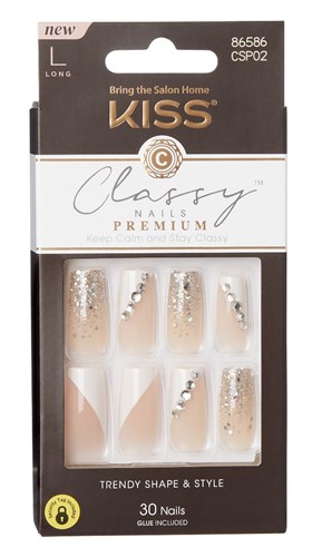 Kiss Classy Premium Nails 30 Count Long Length (60820)<br><br><span style="color:#FF0101"><b>12 or More=Unit Price $7.03</b></span style><br>Case Pack Info: 36 Units