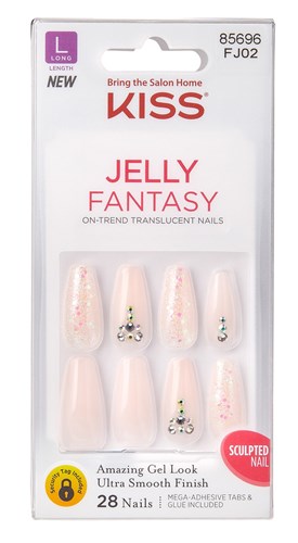 Kiss Jelly Fantasy 28 Count Light Pink/Glitter Long Length (60884)<br><br><span style="color:#FF0101"><b>12 or More=Unit Price $5.49</b></span style><br>Case Pack Info: 36 Units