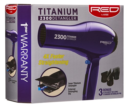 Kiss Red Dryer 2300 Titanium Detangler 3 Attachments (60895)<br><br><span style="color:#FF0101"><b>3 or More=Unit Price $24.46</b></span style><br>Case Pack Info: 12 Units