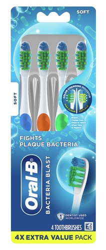 Oral-B Toothbrush Bacteria Blast Soft 4-Pack (72042)<br><br><br>Case Pack Info: 24 Units