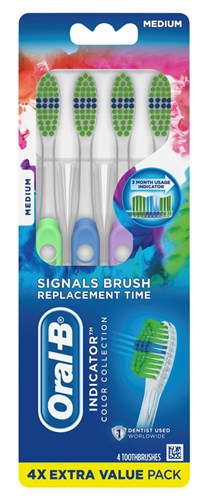 Oral-B Toothbrush Indicator Color Collection Medium 4-Pack (72043)<br><br><br>Case Pack Info: 24 Units