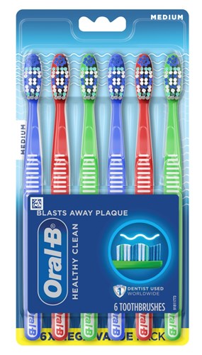 Oral-B Toothbrush Healthy Clean Medium 6-Pack (72048)<br><br><br>Case Pack Info: 24 Units